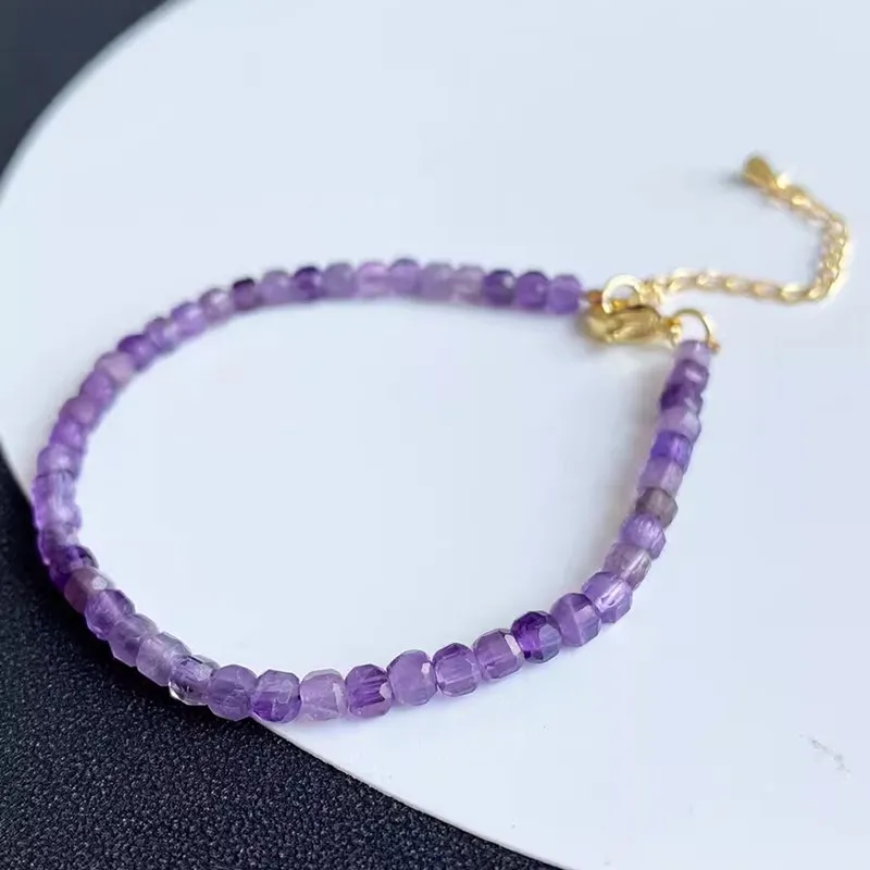 1piece Amethyst square 3.5mm square faceted  chain bracelet  17CM  FPPJ wholesale nature
