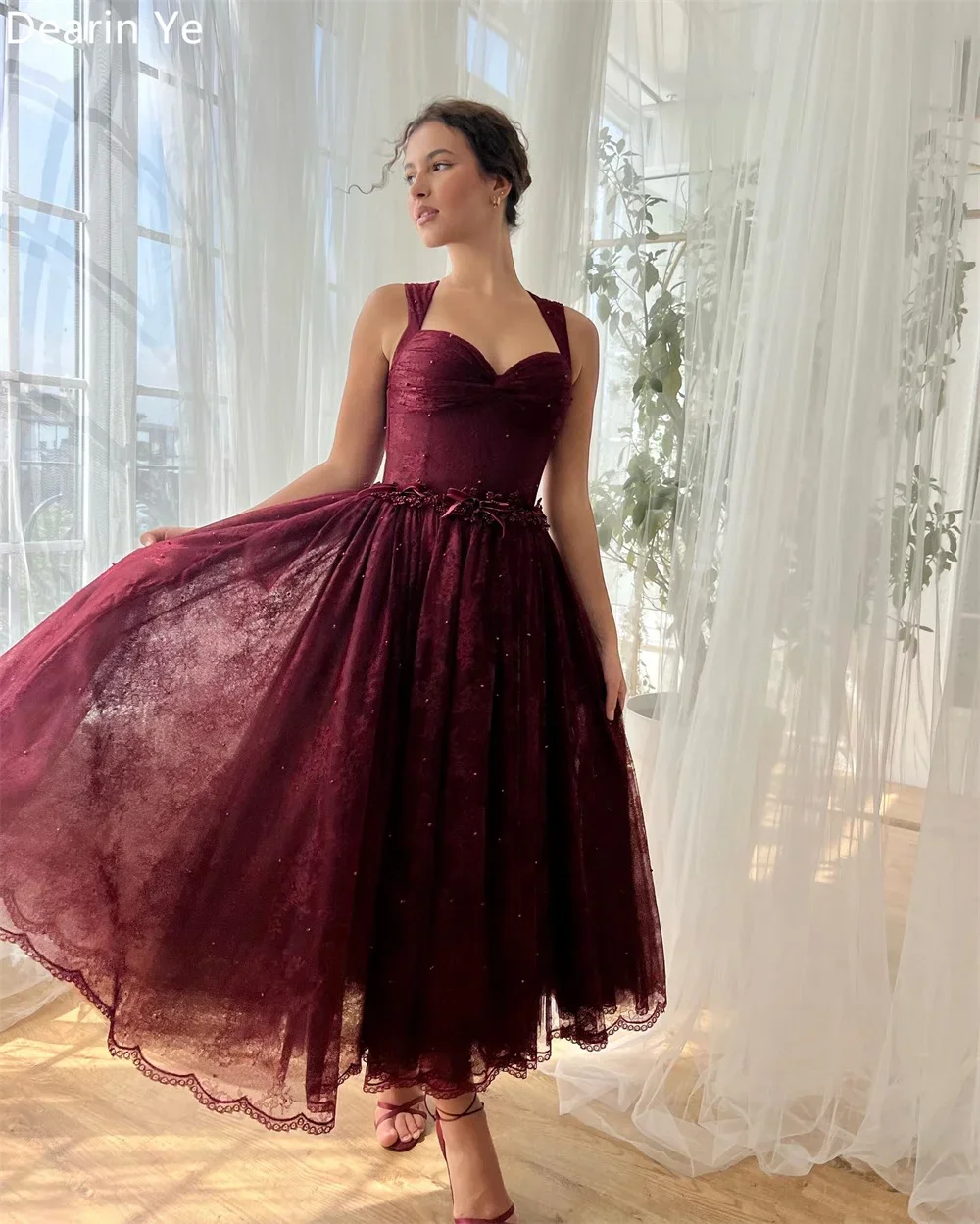 Customized Saudi Arabia Dearin Shoulder Girdle A-line Ankle Length Skirts Layered Draped Sleeveless Tulle Bespoke Occasion Dress