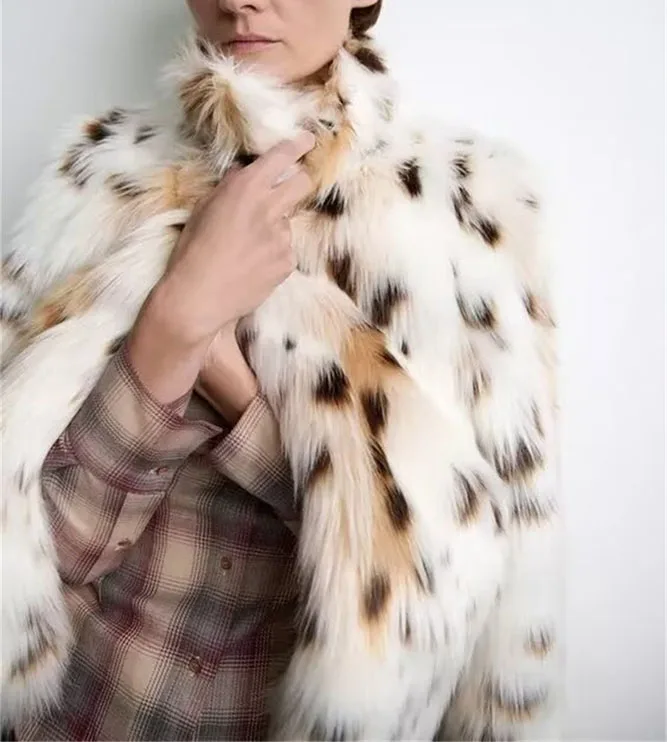 

Noble and Elegant Women's Coat Women's Faux Fur Coat Fall-Winter Animal-Print Faux Fur Jacket Causal