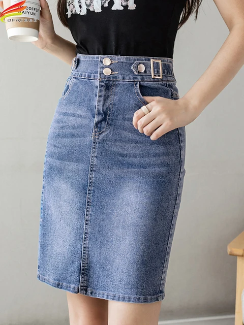 Autumn 2025 Plus Size Skirt For Women High Waist Large Size Slit Black Or Blue Jeans Skirts Korean Fashion Slim Jupe Femme