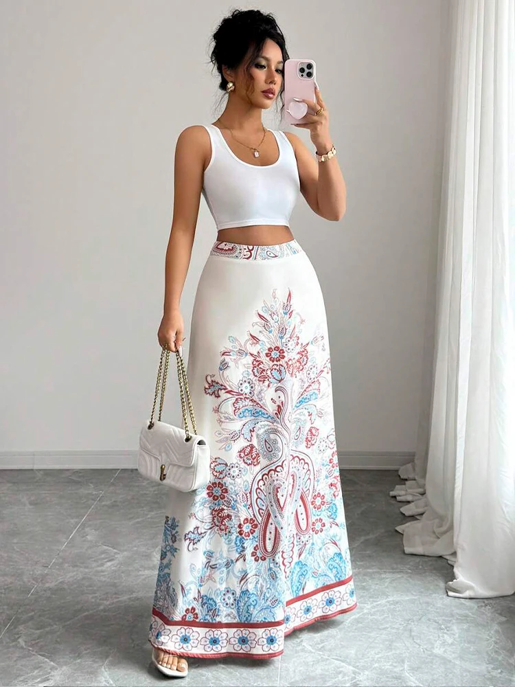 

Женская длинная юбка средней длины с принтом Пейсли. Макет А для повседневных поездок на работу и даты, можно стирать в машине.