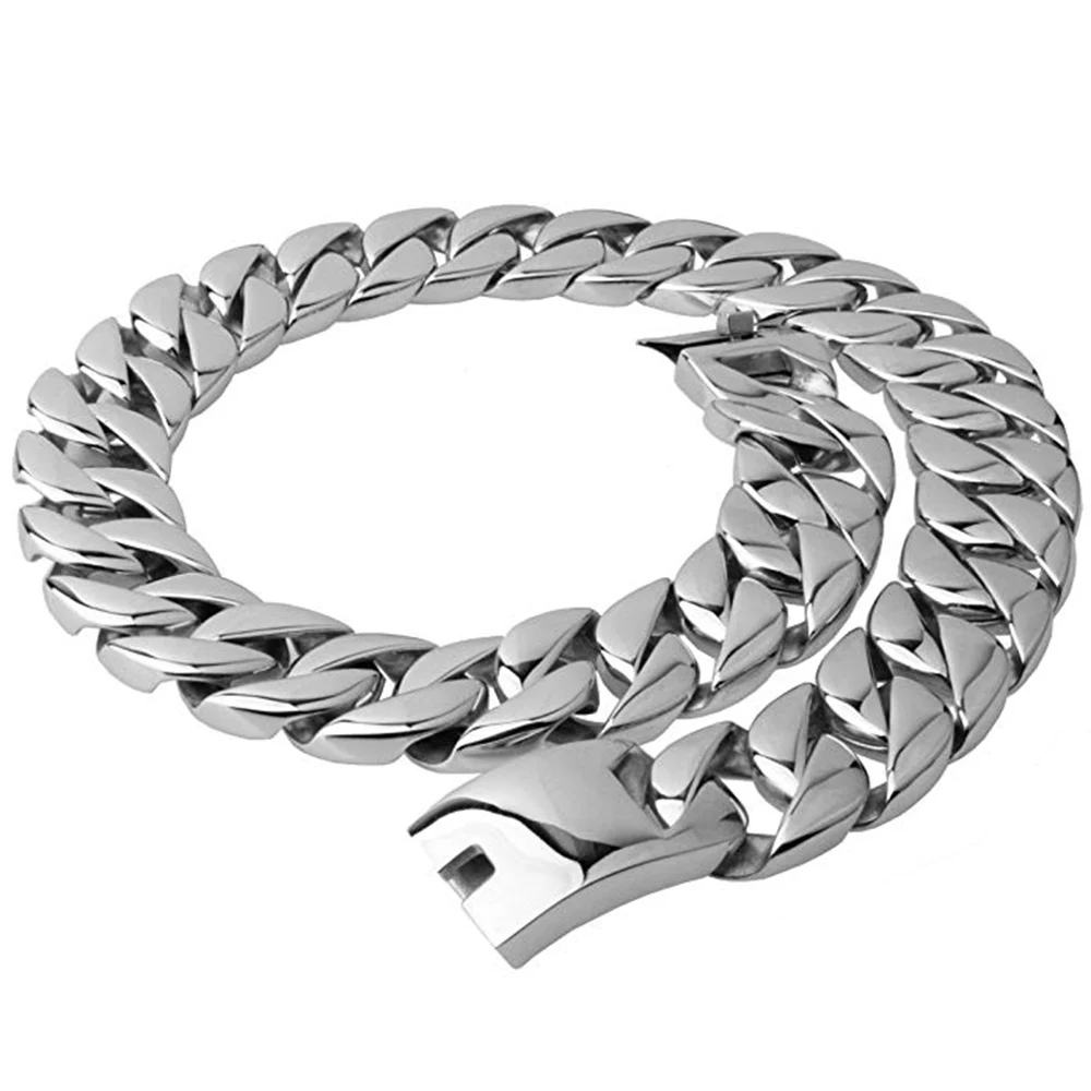 24mm 31mm Large Punk Rock Stainless Steel Men Bike Biker Necklace Bracelet Heavy Silver Color Curb Cuban Chain Necklace Jewelry