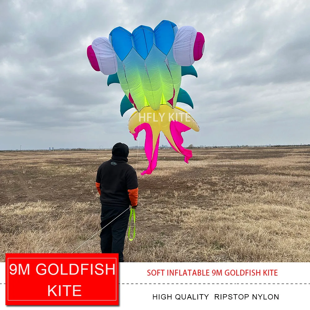 Nuovo arrivo 9m aquilone pesce rosso per audlts 37 metri quadrati 3D grande enorme grande solido morbido gonfiabile spettacolo aquiloni