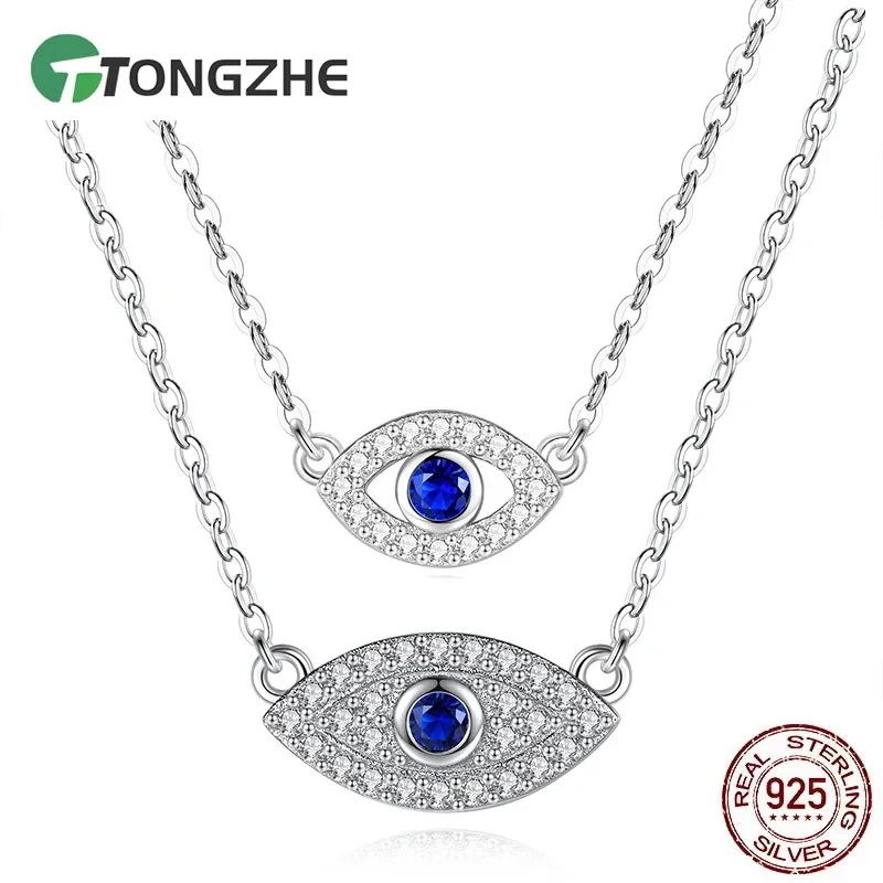 

TONGZHE Evil Eye Necklace 925 Sterling Silver Blue Necklace Blue Stone Eye Choker Necklace For Women Gift Turkey Jewelry