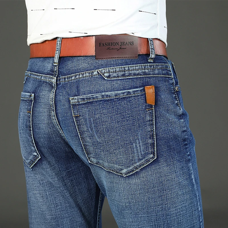 2026 New Spring Autumn Men Classic Jeans Business Fashion Straight Regular Blue Stretch Denim Trousers Men's Smart Jeans