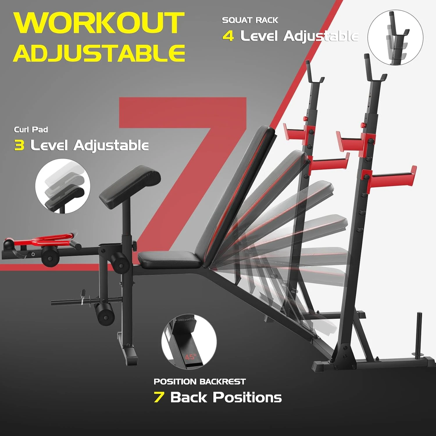 Weight Set with Squat Rack Preacher Curl Weight Bench with Leg Extension Press Set Workout