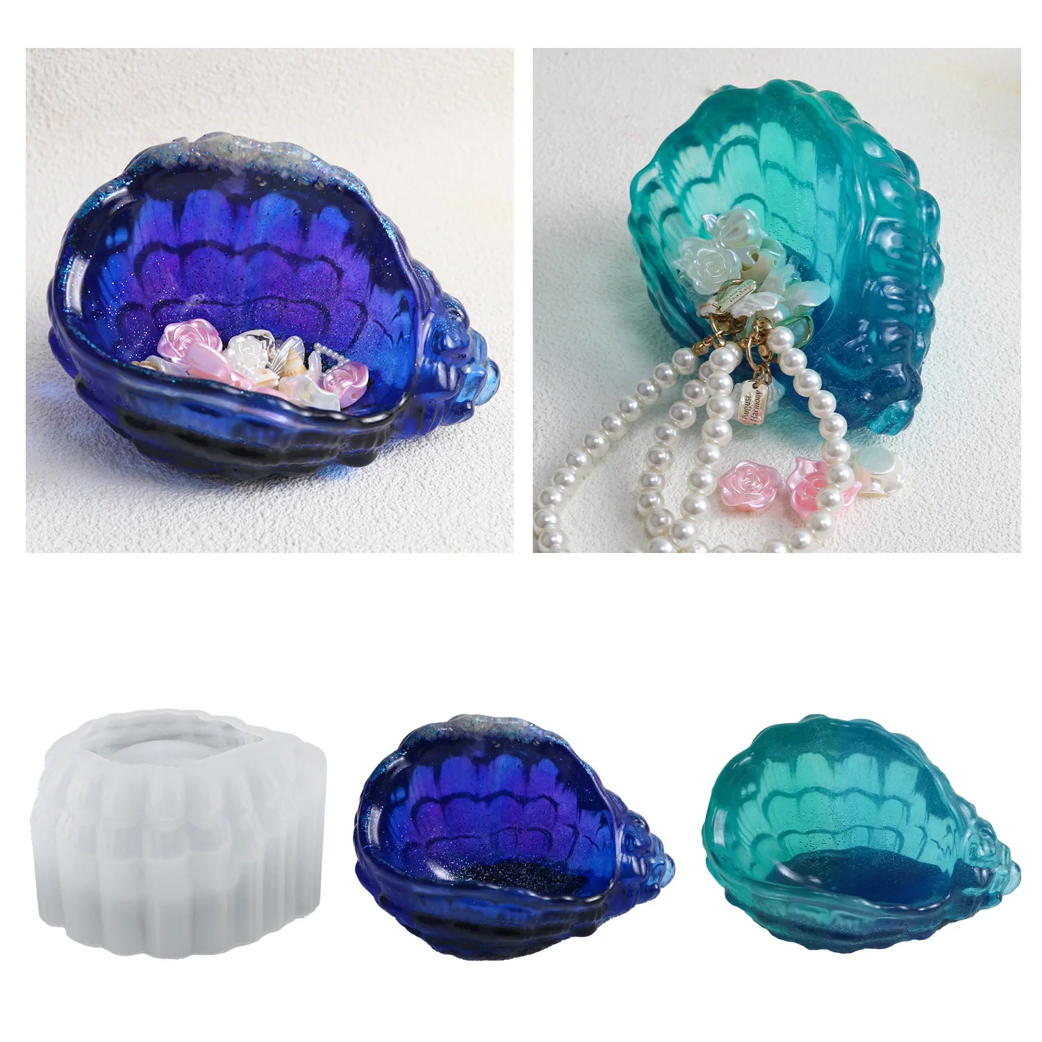 

A silicone mold in the shape of a conch, made of epoxy resin can be used for jewelry storage and decorative crafts