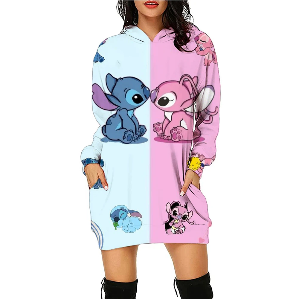 Y2k Stitch Jurken voor Vrouwen 2024 Disney Vrouw Kleding Mini Jurk Met Kap Hoodie Kawaii Mode Luxe Party Trui Jurk 3XL