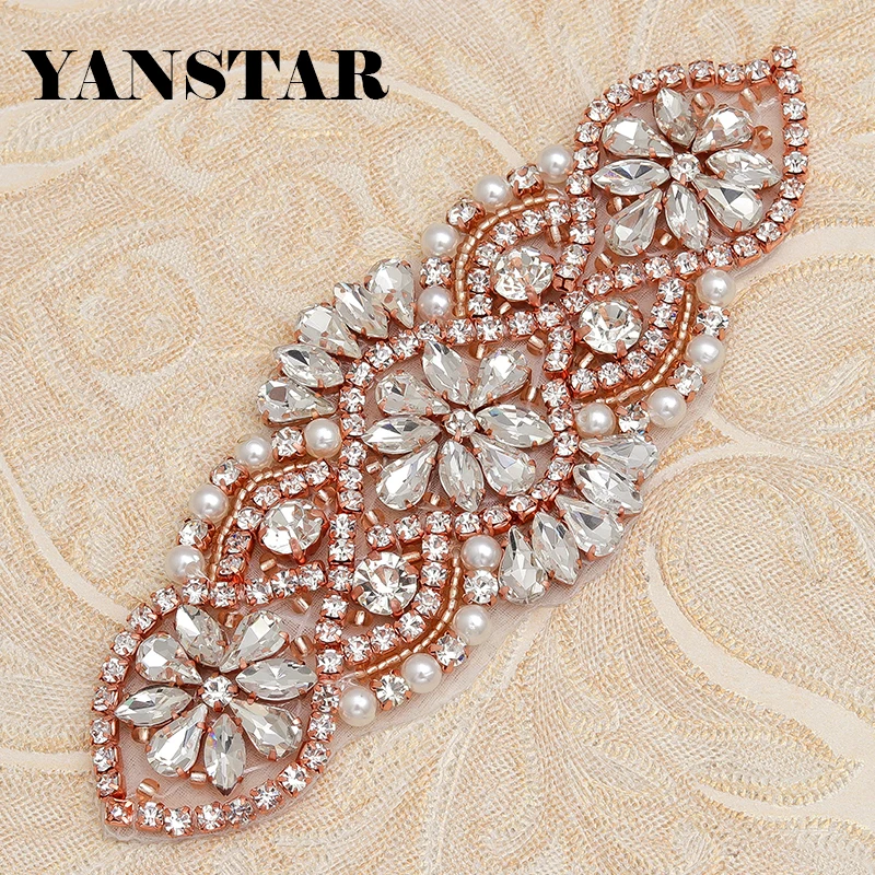 YANSTAR 5PCS  Bridal Gown Sash Rhinestones Appliques For Wedding Dress Belt  Rhinestones Appliques DIY Bridal Sash YS852