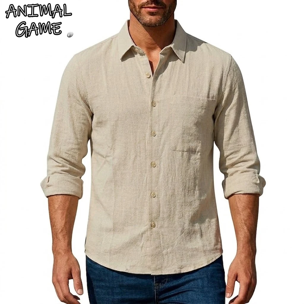 Luxury Linen Shirts for Men Lightweight Casual Shirt Long Sleeve Cotton Tshirt Henley Beach Shirts Hawaiian T-Shirts for Men