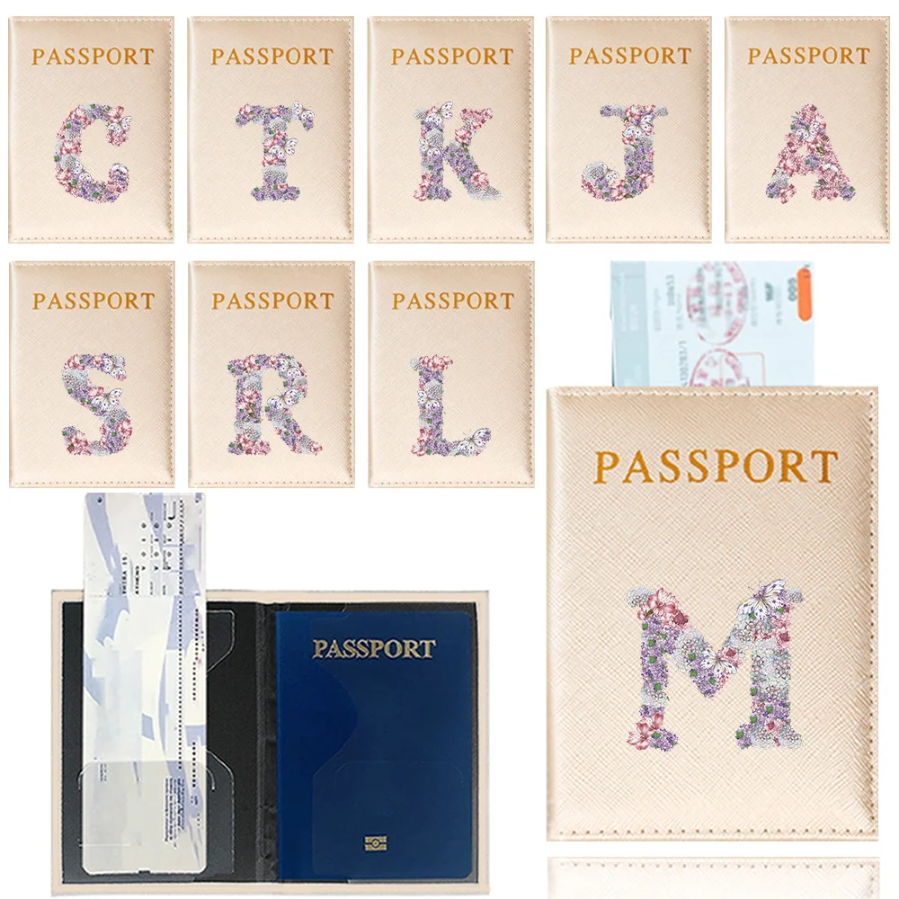 Funda portátil para pasaporte de viaje, funda de almacenamiento para tarjetas de crédito, Color dorado, tarjetero simple, estampado de letras de flores rosas