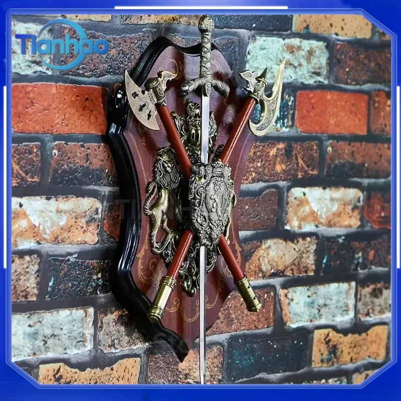 Retro Ancient Roman Sparta Shield Sword Wall Decor with Armor Medieval Helmet Ornament for Cafe KTV Bar Hanging Crafts