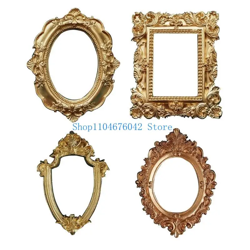652F Golden Retro Photo Frame Art Jewelry Decoration Display Frames for Home Decor Photography Background Photo