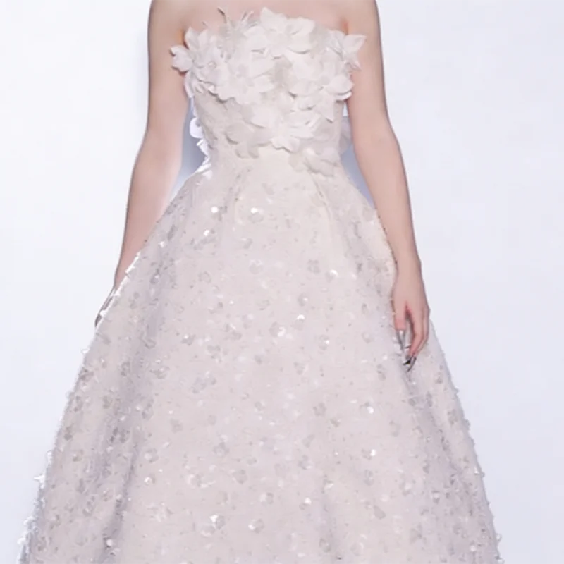 Elegant Strapless Appliquins Sleeveless Tea-Length A-Line Bride Wedding Dresses Bridal Gowns Customized