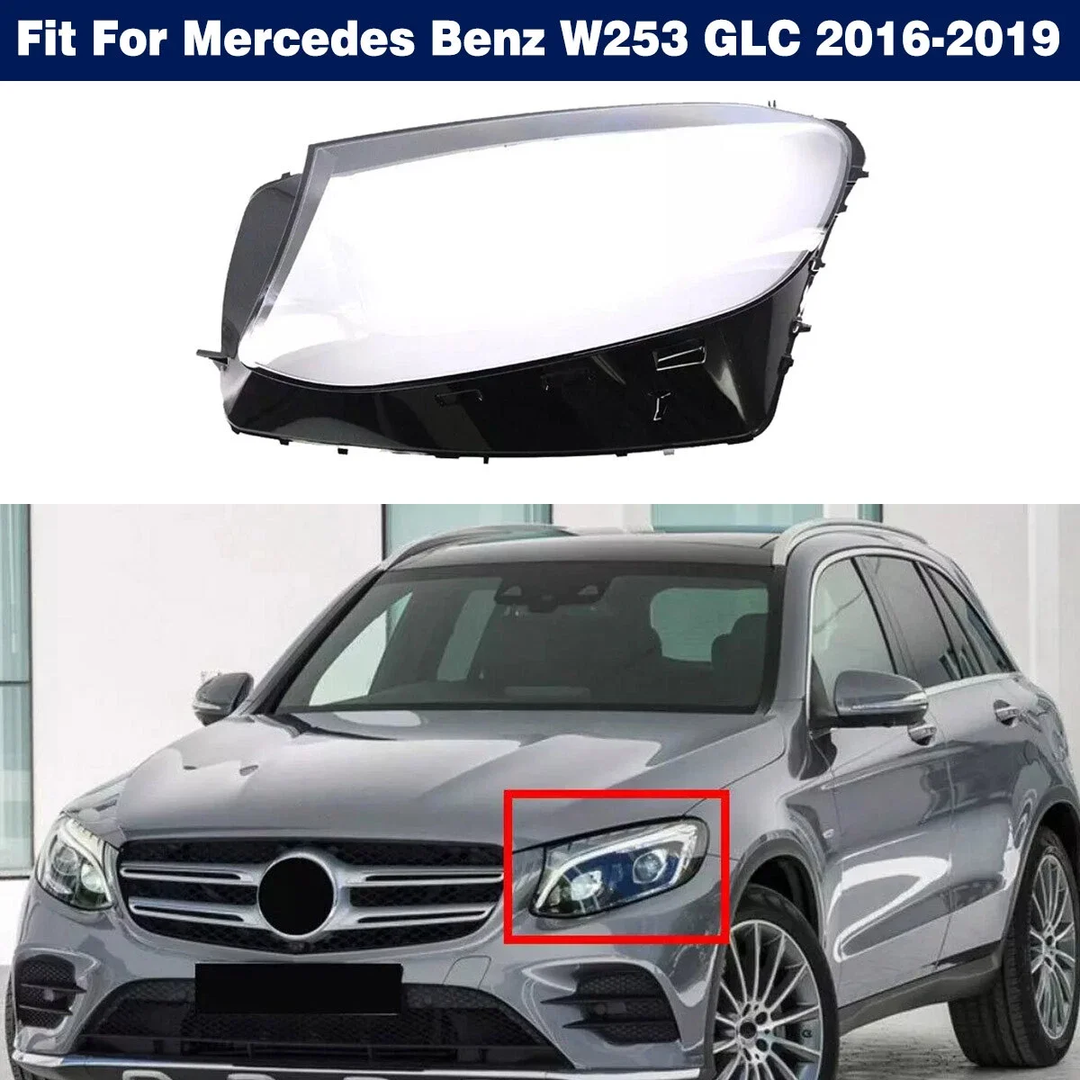 For Mercedes-Benz GLC W253 GLC200 GLC260 GLC300 2016-2019 1X Car Front Headlight Lens Glass Lampshade Headlamp Lens Cover Shell
