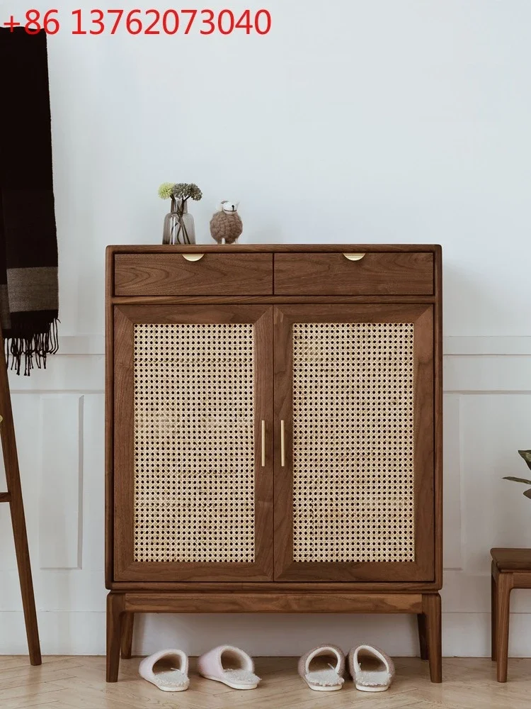 Nordic Solid Wood Antique Shoe Cabinet Household Rattan Storage Cabinet