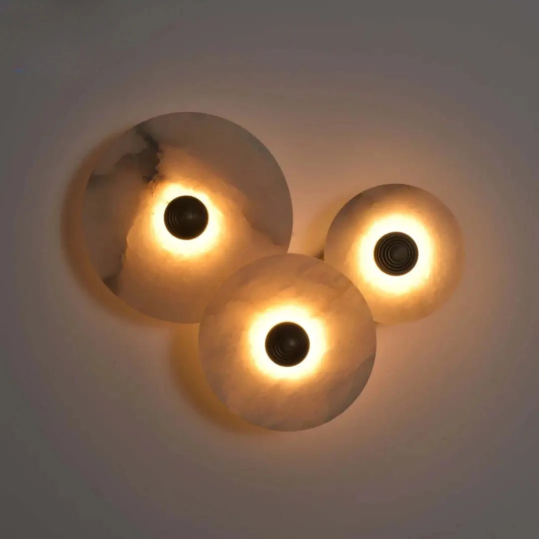 2026 Natural Marble Wall Lamp  Round Shape Gold Metal Free Collocation Lighting for Living Room Background Sconce