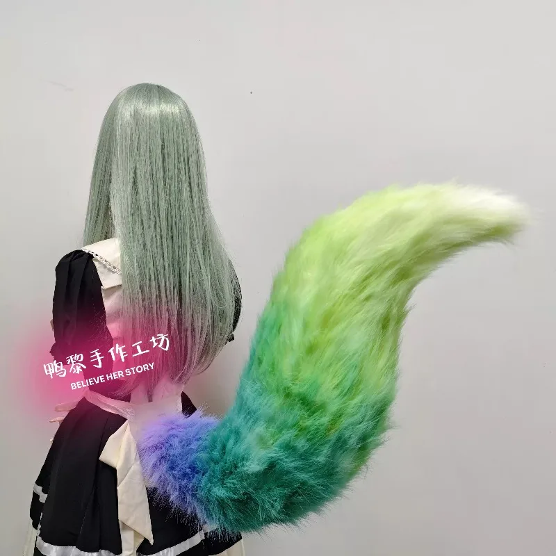 Soft Plush Gradient Faux Fur Fox Ears Headband 90cm Fox Tail Cosplay Prop Animal Accessory for Halloween Theme Party Role‑Play
