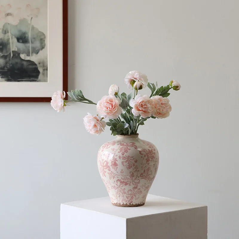 Ancient Chinese blue and white porcelain fired cracked lines ceramic vase living room entrance decoration hotel sample