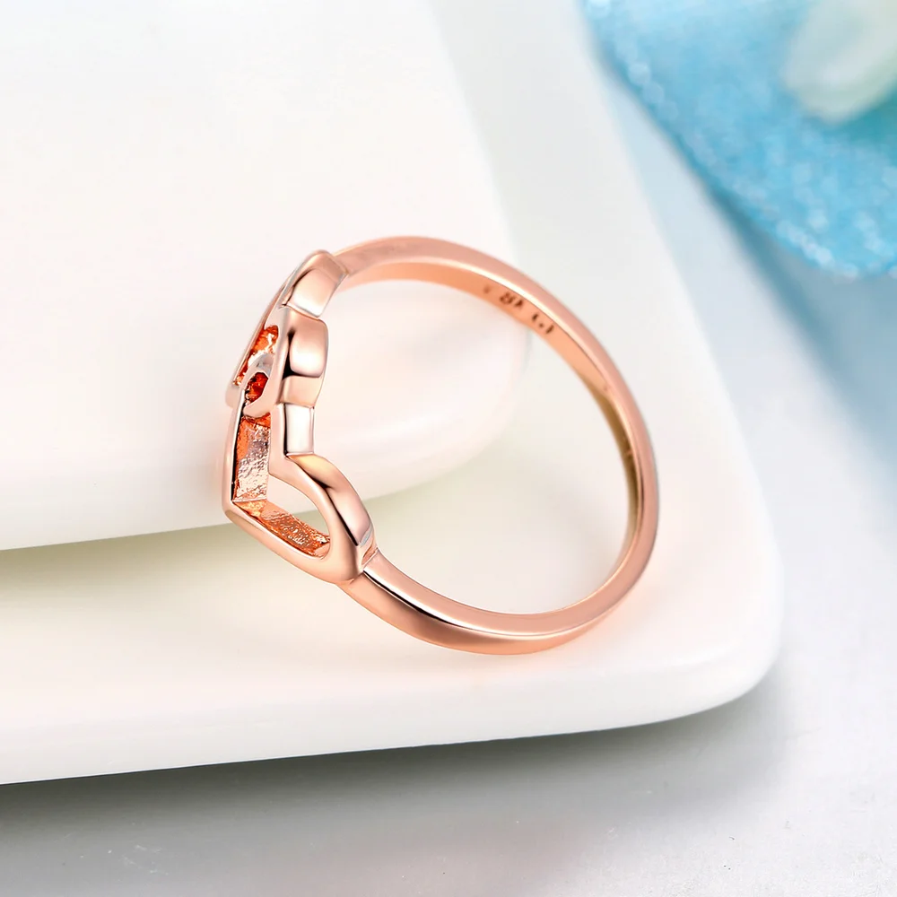 Top Quality Simple Style Heart To Heart Ring For Women Rose Gold Color Fashion Jewelry Valentine\'s Day Gifts  ZYR215 R252