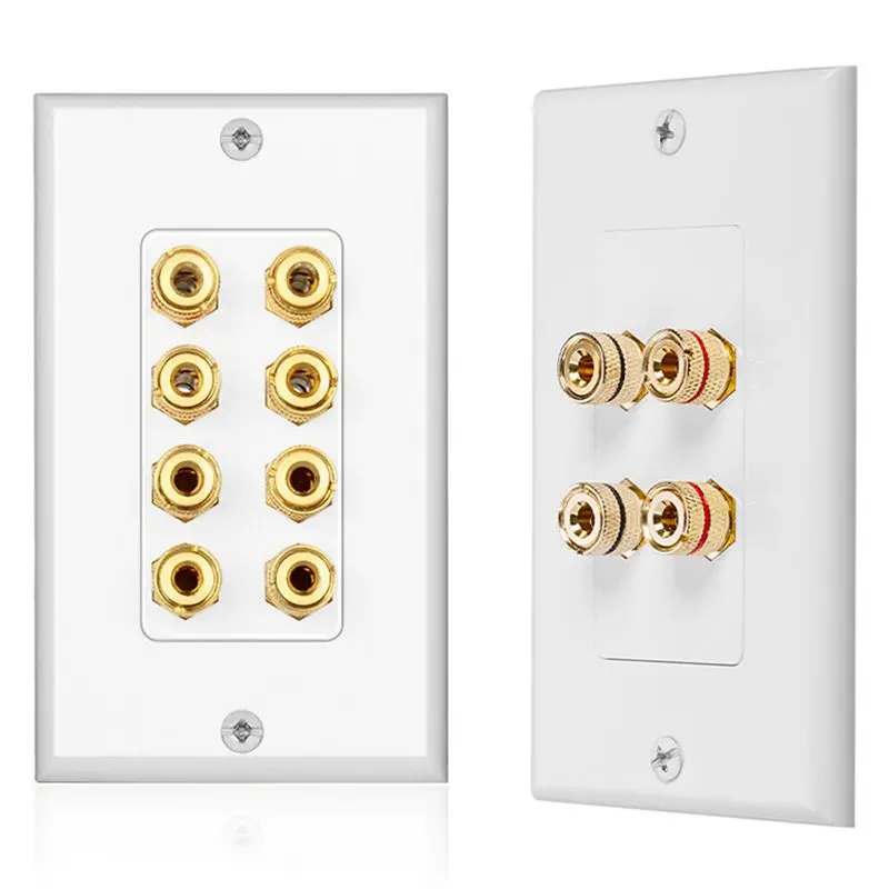 

2 Pcs Speaker Wall Plate Home Theater Wall Plate Audio Panel 8 Posts For 4 Speakers & 4 Posts For 2 Speakers