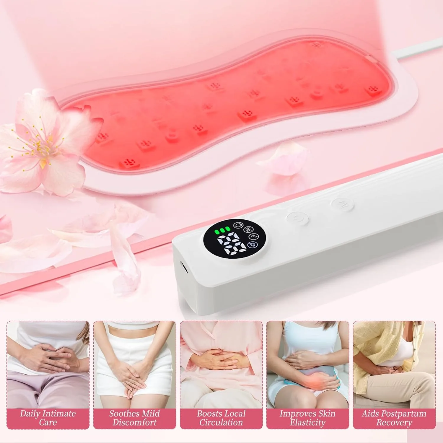 Photon Care Pad Red Light Therapy Device 850nm 660nm 460nm 20 Beads 60 Wicks Ultra-thin 4 Mode Dysmenorrhea Vaginitis Women Care