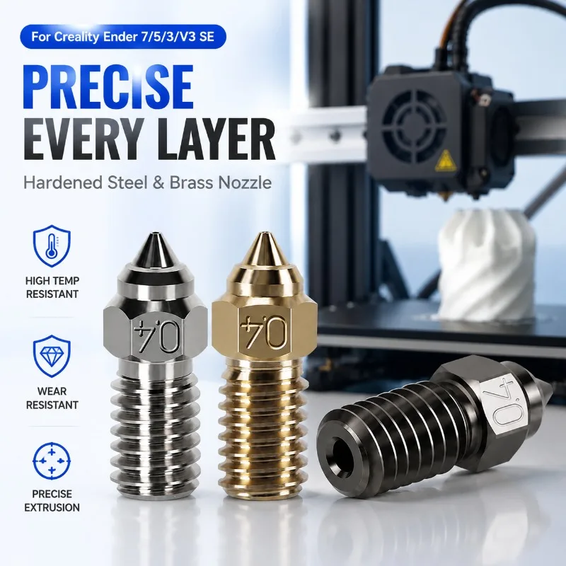 Hardened Steel Brass 3D Printer Nozzle, Compatible with Ender‑7 Ender‑5 Ender‑3 V3 SE 3D Printing Hotend Part