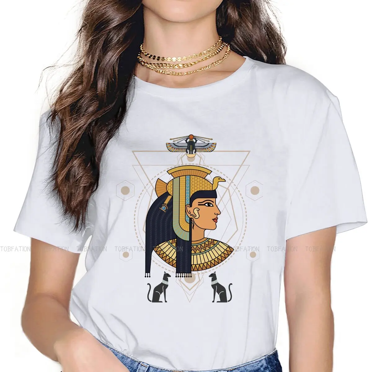 Cleopatra Queen Classic  TShirt For Women Egyptian Ancient Egypt Culture Tees Style Lady T Shirt 5XL Homme Printed Oversized