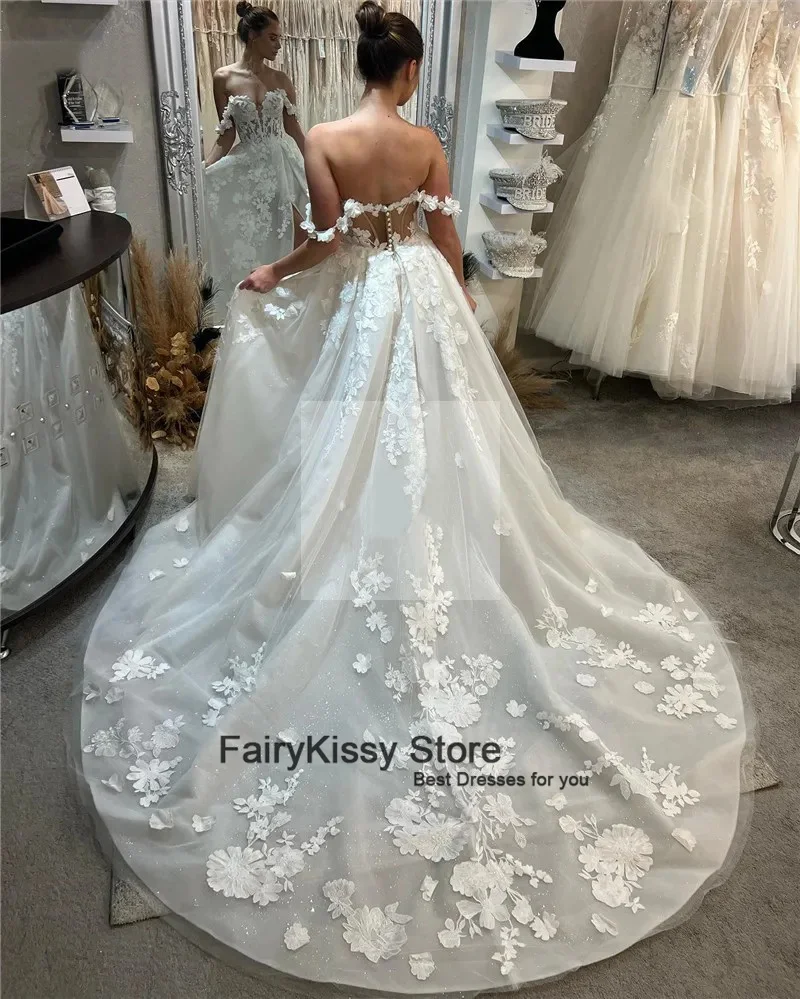 FairyKissy Ivory Lace Wedding Dresses Off The Shoulder Corset Bride Dress Elegant A Line Side Split Bride Wedding Gowns 2025