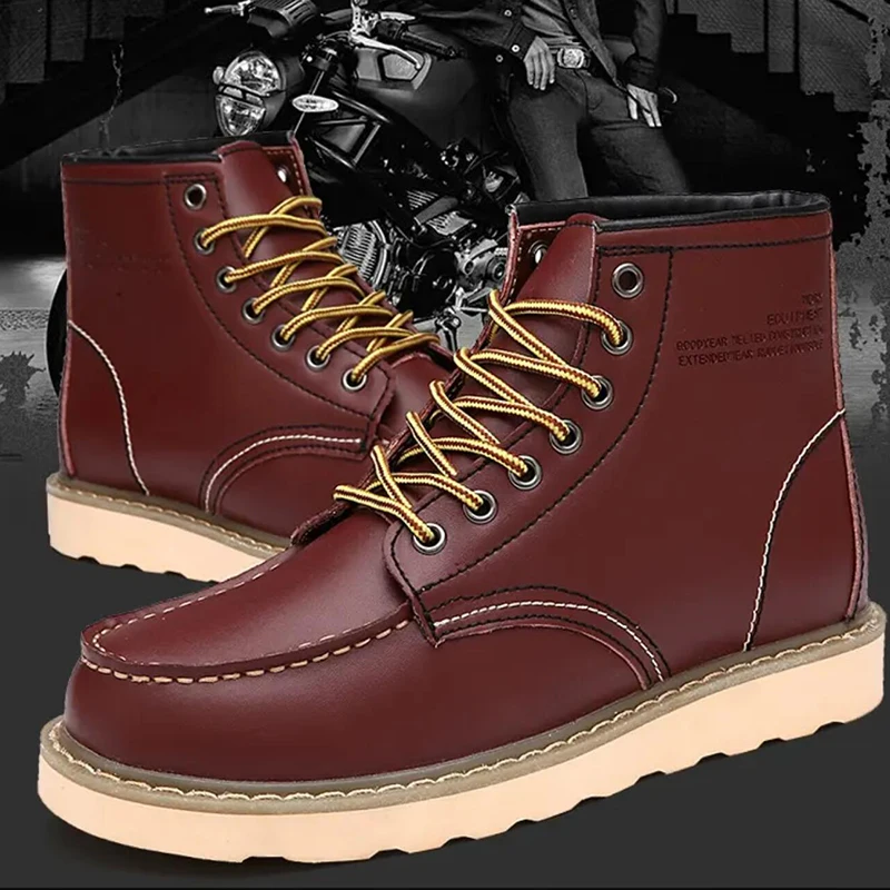 

Winter Warm Men No-slip High Top Male Work Shoes Snow Boots Boots Leather Mens with Fur Handmade Waterproof Male Ankle Boots