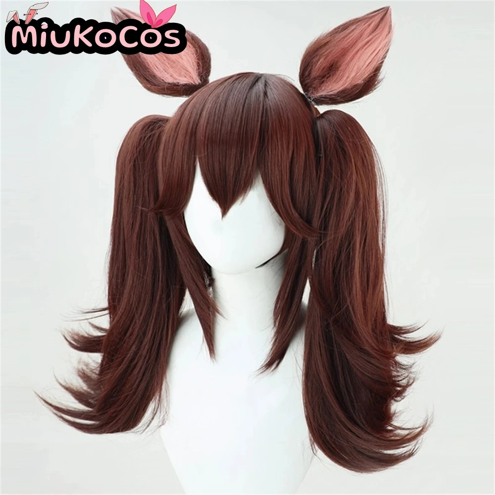 متوفر في المخزون هيشيشي أكيبونو شعر مستعار تأثيري مع آذان وذيل MiukoCosplay لعبة Umamusume: جميلة ديربي تأثيري #4