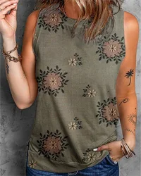 Summer Vintage Flower 3D Print Tank Tops Women Fashion Streetwear Oversized O-Neck Vest Off Shoulder Sleeveless Woman Camisole