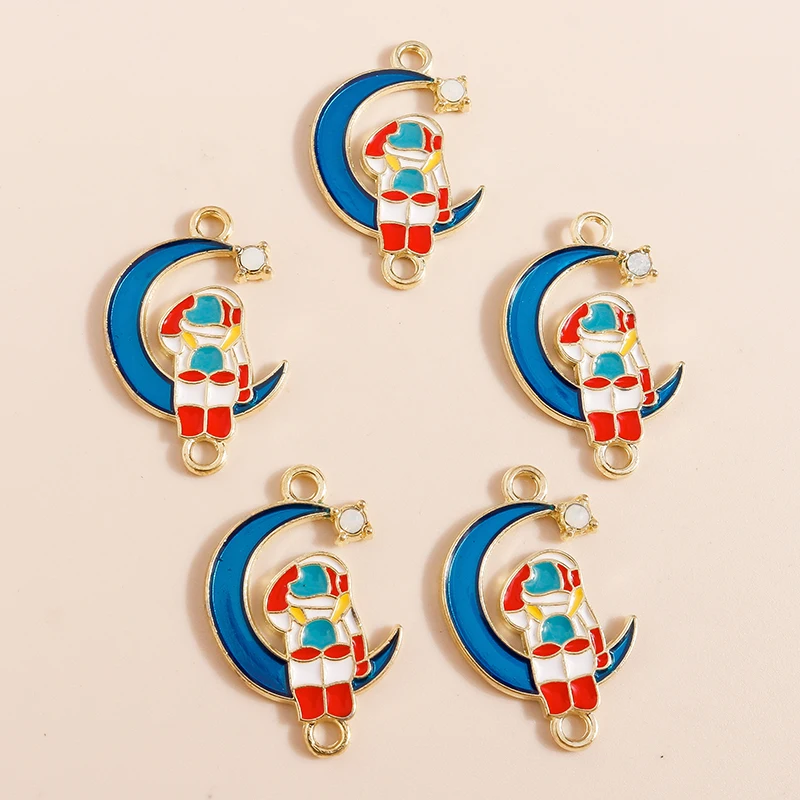 20 Stück 16x26mm Niedliche Emaille-Mond-Astronauten-Anhänger-Verbinder für Schmuckherstellung, Armbänder, Halsketten, DIY-Handarbeitszubehör – Detail 3