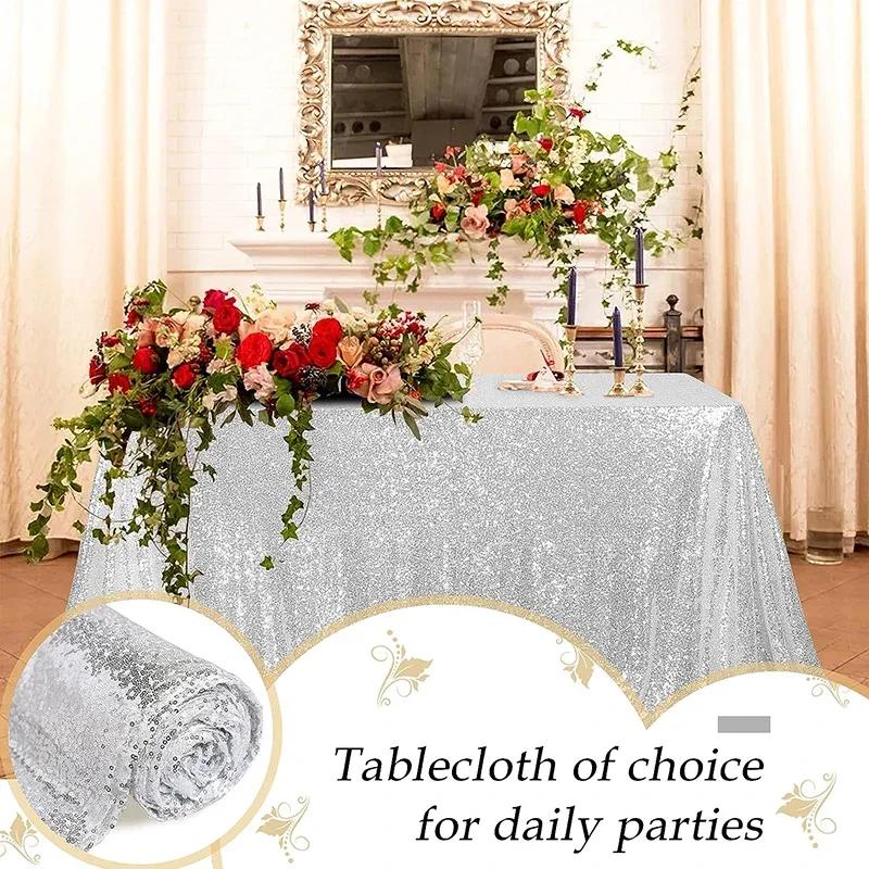 Silvery Sequin Tablecloths Rectangular Sparkly Table Cover for Weddings Party Birthday Baby Shower Dessert Christmas Decorations