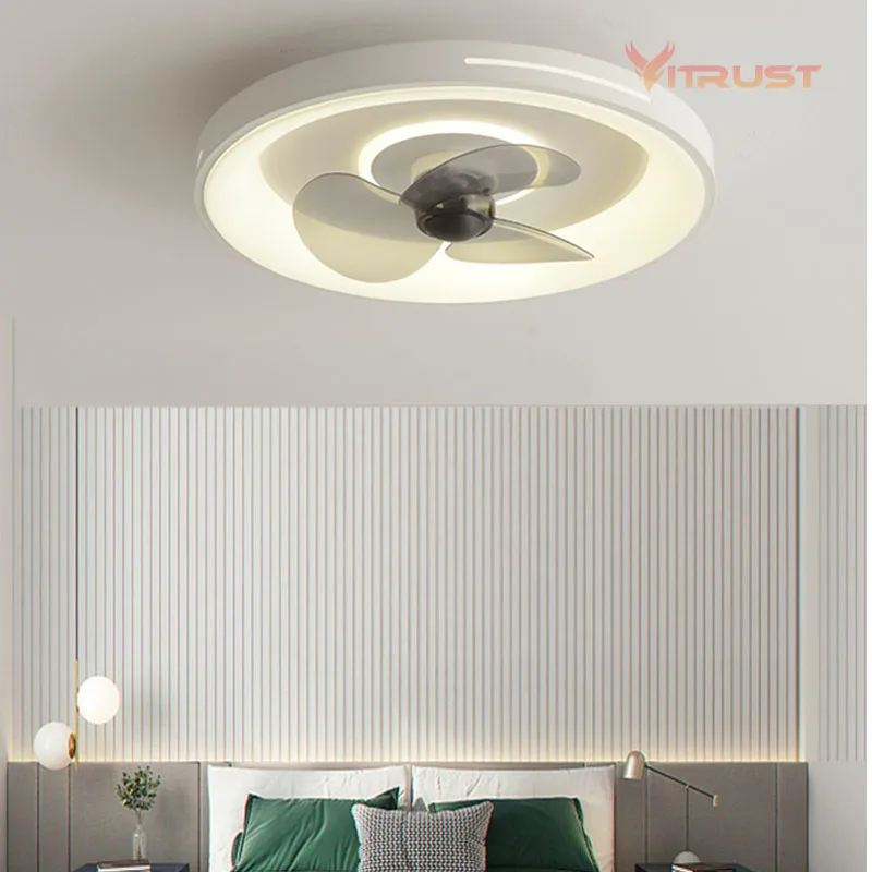 Low Floor LED Ceiling Fan Lamp Light Circle Square for Indoor Kitchen Bedroom Dining Room Remote LED Lighting Flush Mount Fans