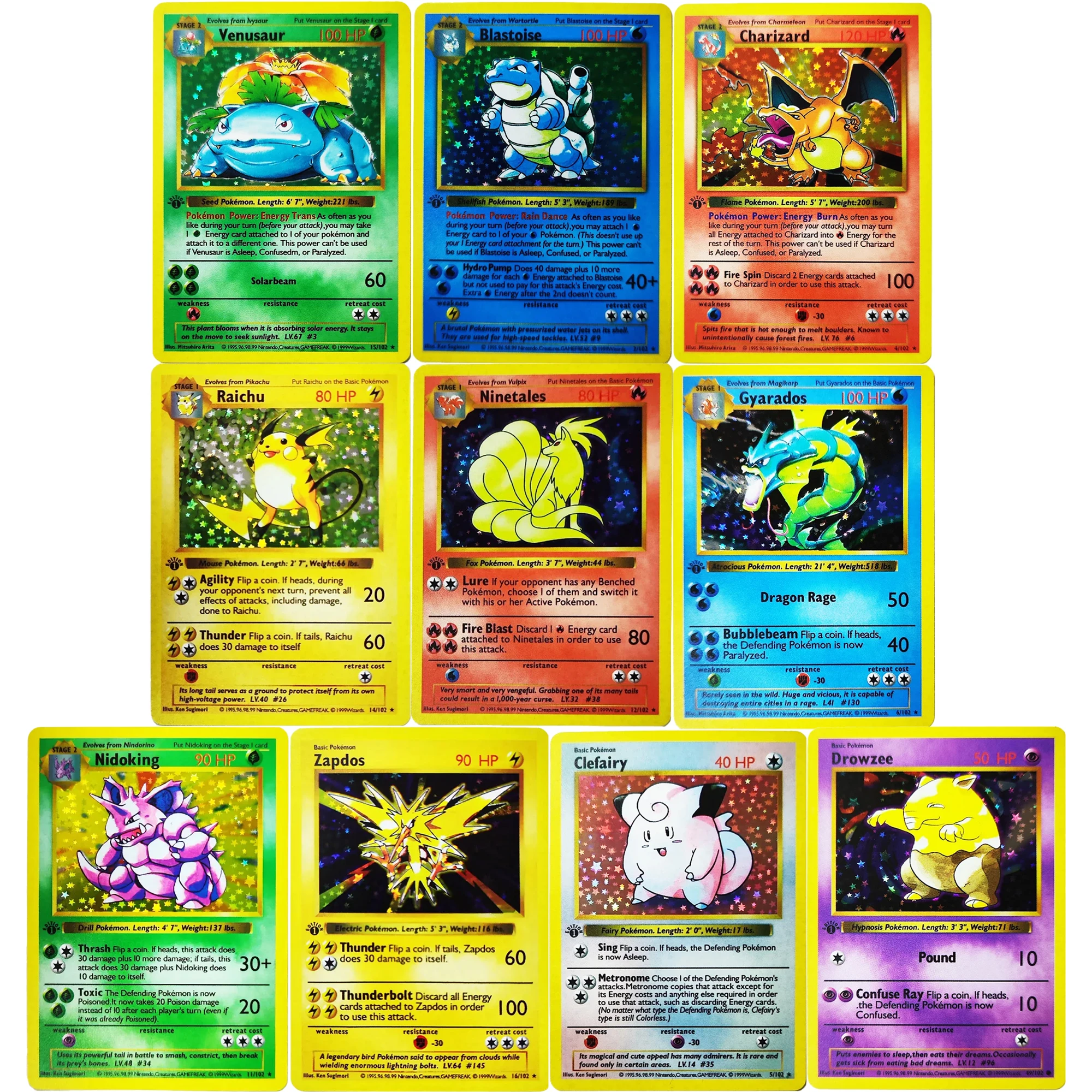 

Diy 10 шт./компл. PTCG 1-е издание Charizard Venusaur английская флэш-карта Clefairy Gyarados классическая игра аниме коллекция карточная игрушка