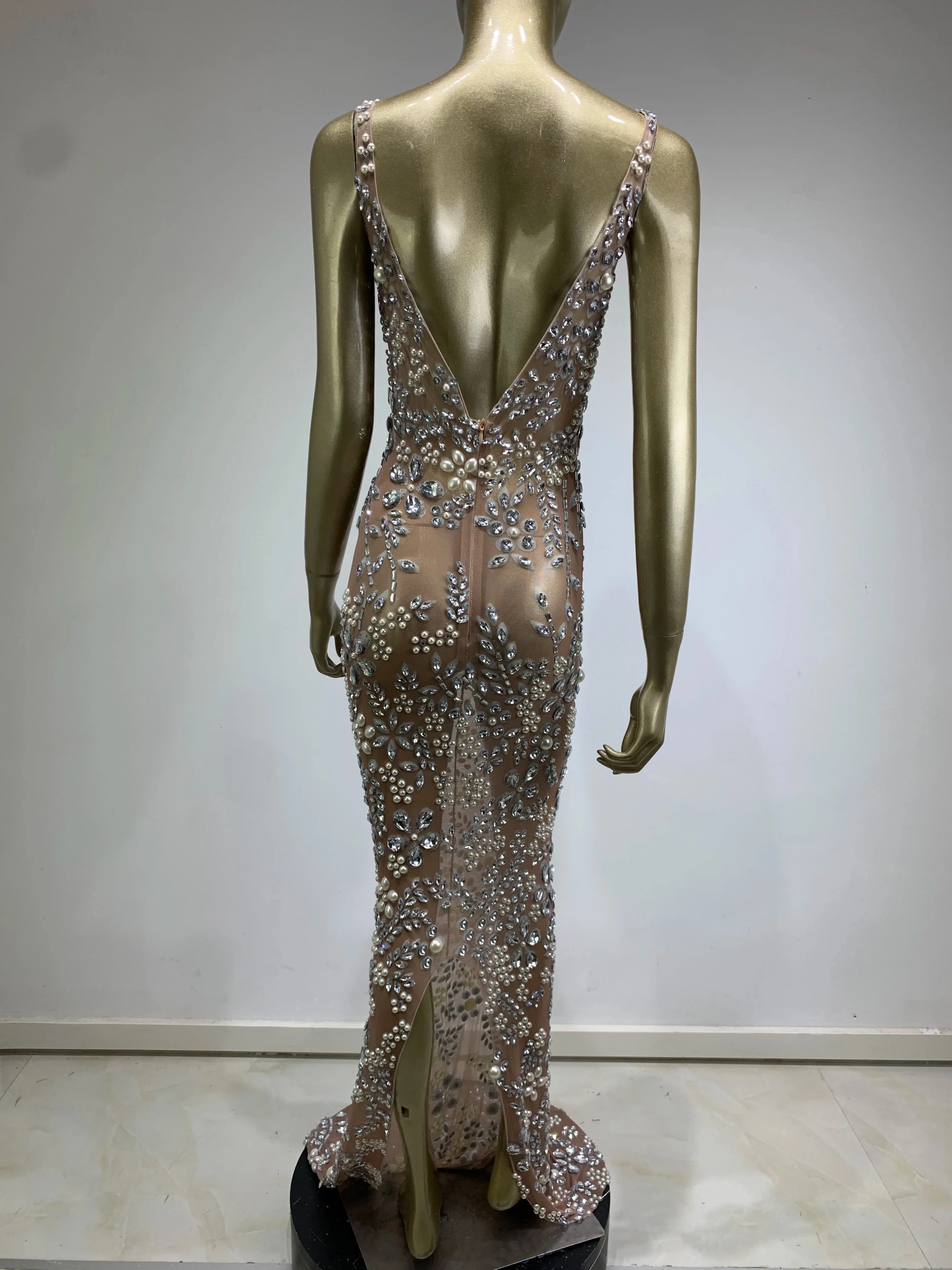 عرض فتاة زي فاخر حفلة الزي بريق كوكتيل فستان ماكسي المرأة الفاخرة الماس شبكة فستان حفلات مثير شبكة المشاهير مساء #4