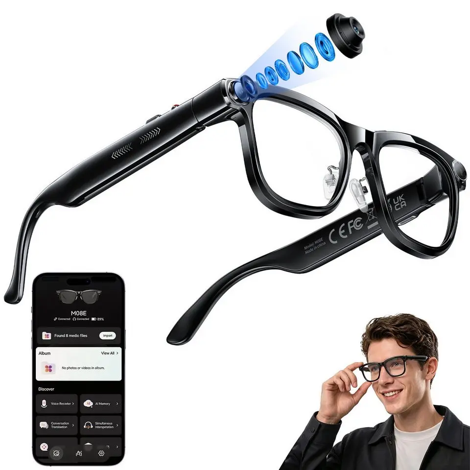 AI Smart Glasses with ChatGPT Real-Time Translation 1300W Camera AI Comic Diary Generator 40g Ultra-Light Long Battery Life