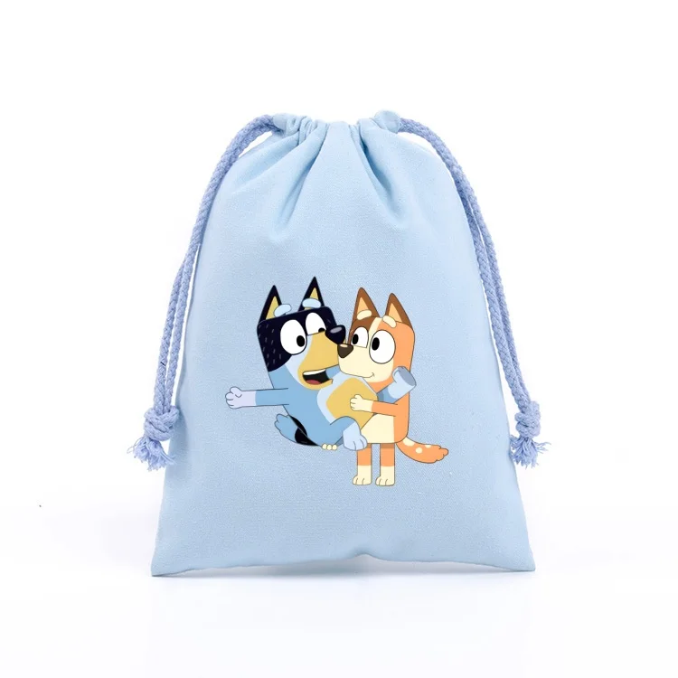 Animation Bluey Portable Canvas Drawstring Pocket Cute Bingoes Cartoon Print Drawstring Bag Travel Business Storage Bag Gifts