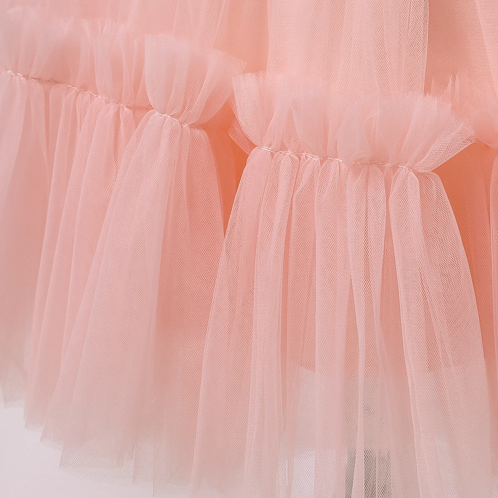 Girl Party Dresses Pink Puffy Tulle Summer Princess Dress For Girls Children Costume 3-8 Years Kids Birthday Wedding Clothes