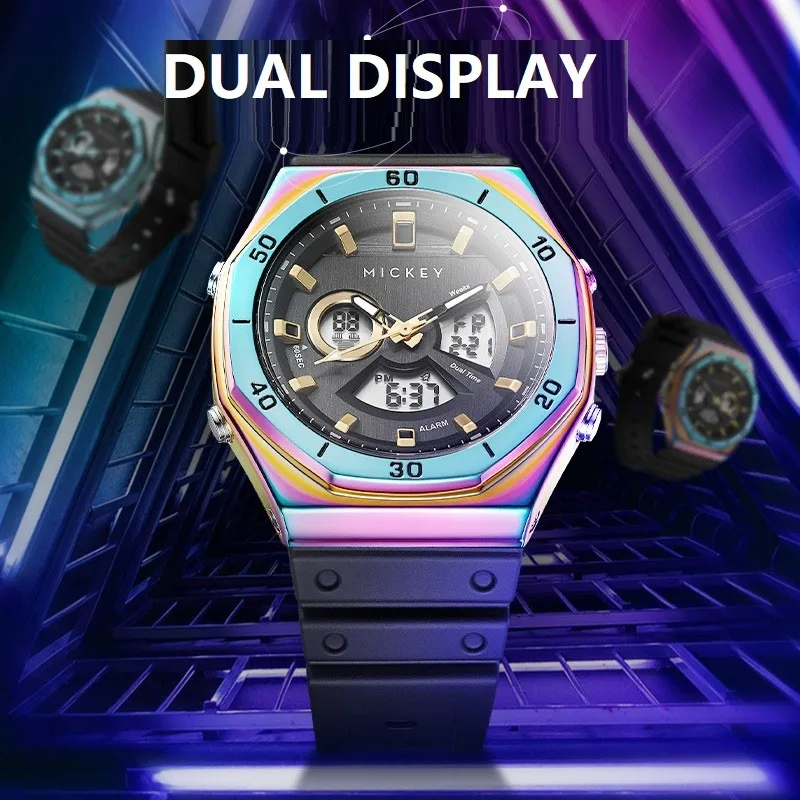 Disney For Mens Watch Mickey Mouse Large Dual Display Chronograph Alarm Clock Quartz Digital Sport Wristwatch Relogio Masculino