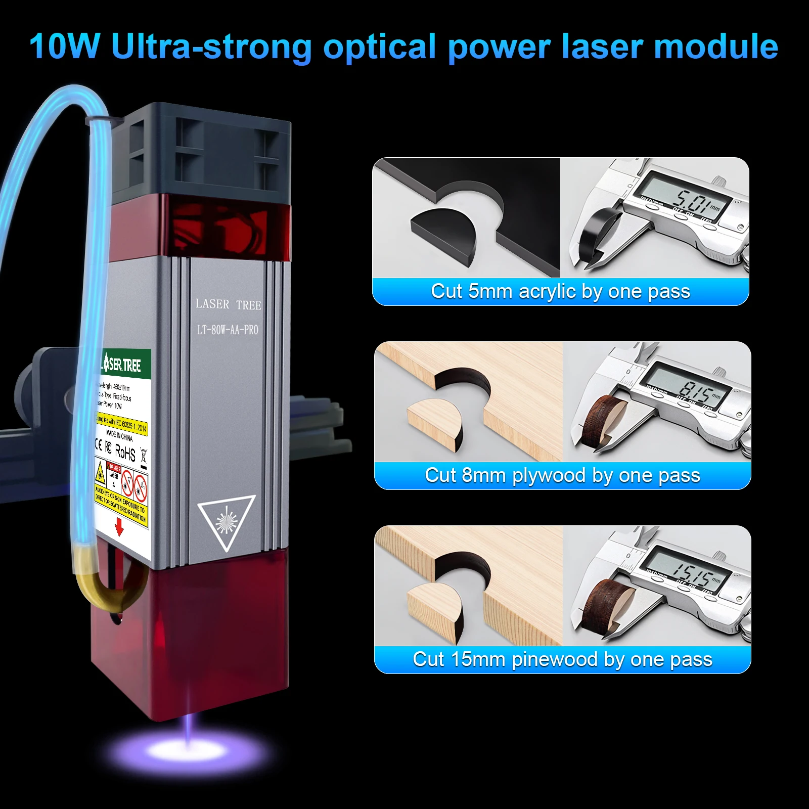 Imagem -02 - Módulo de Potência Óptica Tree Laser com Cabeça Laser Assistida a ar Luz Azul Ttl Corte com Gravador Ferramentas de Madeira 10w 20w 30w 40w