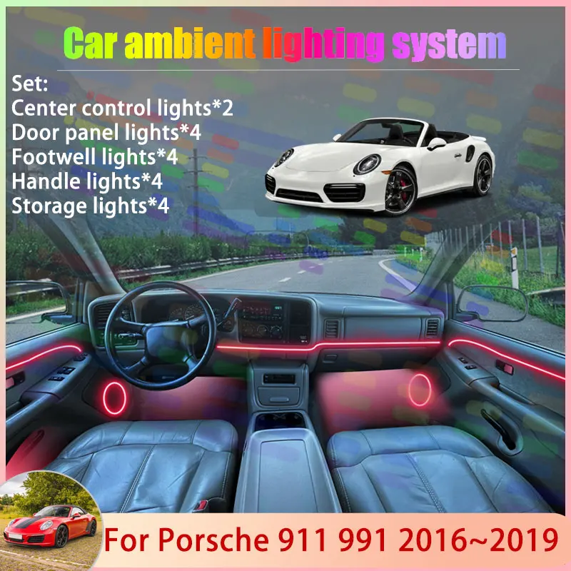 

For Porsche 911 (991) 2016~2019 MK2 2th 2017 2018 2/18 in 1 Car Atmosphere Light Lamp RGB Shade Ensemble Streamer Atmosphere Set