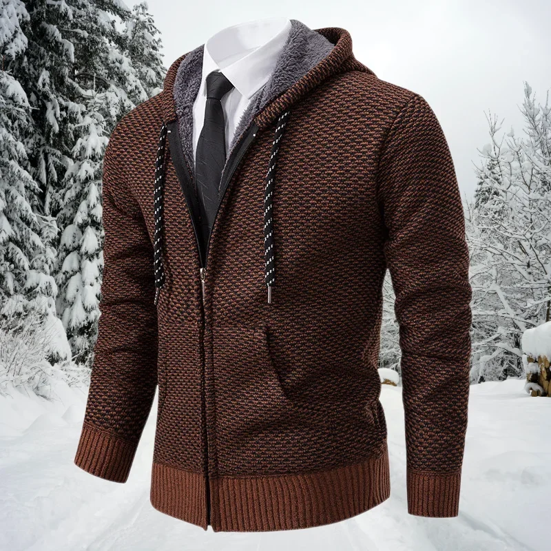 

Business Casual Sweater Men Jackets Knitting Zip-up Sweaters Cardigans for Men Autumn Winter Leisure Knitted Hooded Fleece Coat
