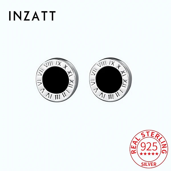 INZATT Real 925 Sterling Silver Enamel Round Stud Earrings For Women Classic Roman Number Fine Jewelry Minimalist Accessories