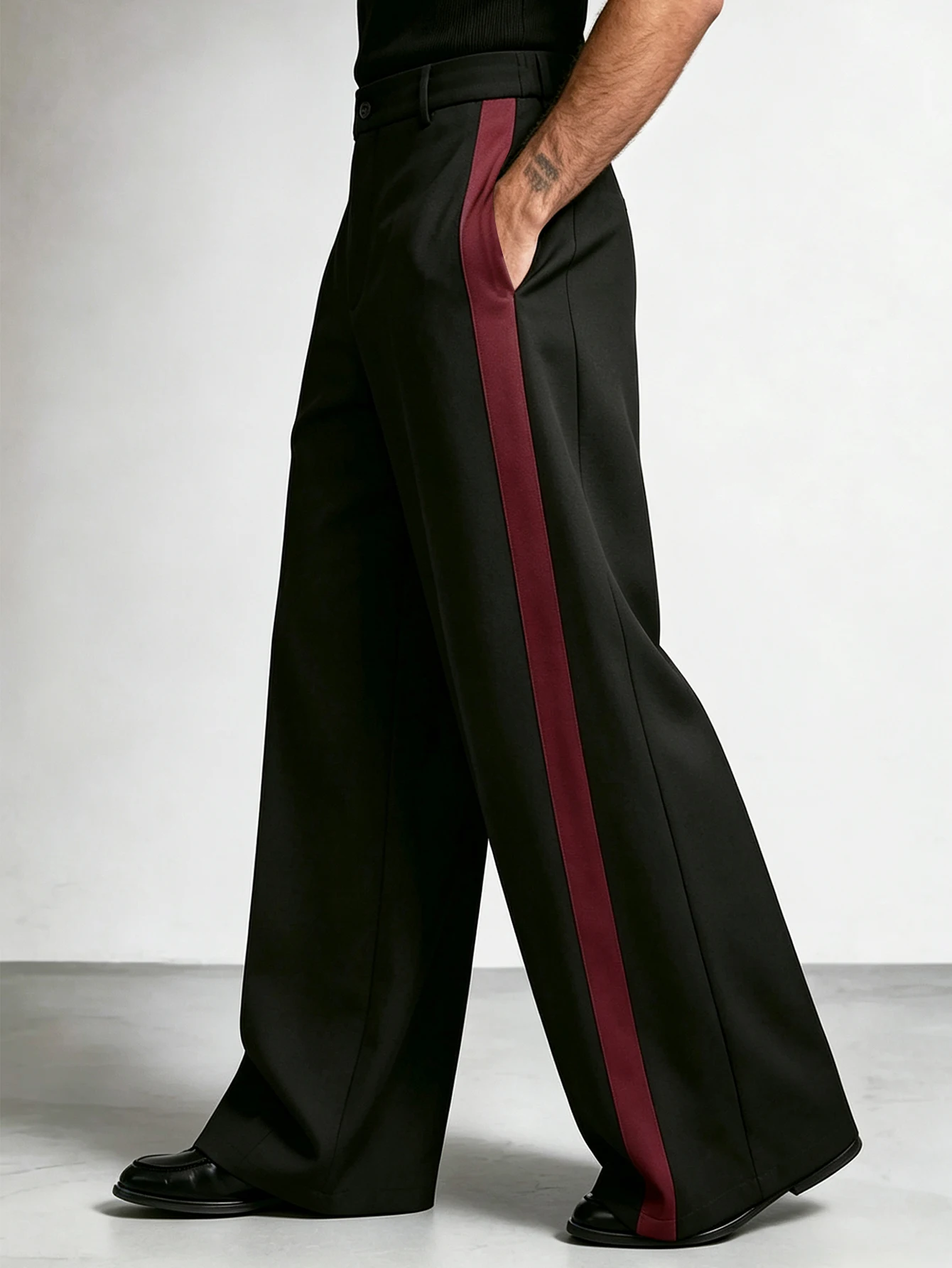 Fall Men Stretch Wide‑Leg Suit Pants, Color‑Block Elastic Waist, Designer Light Business Trousers for Daily Commuting