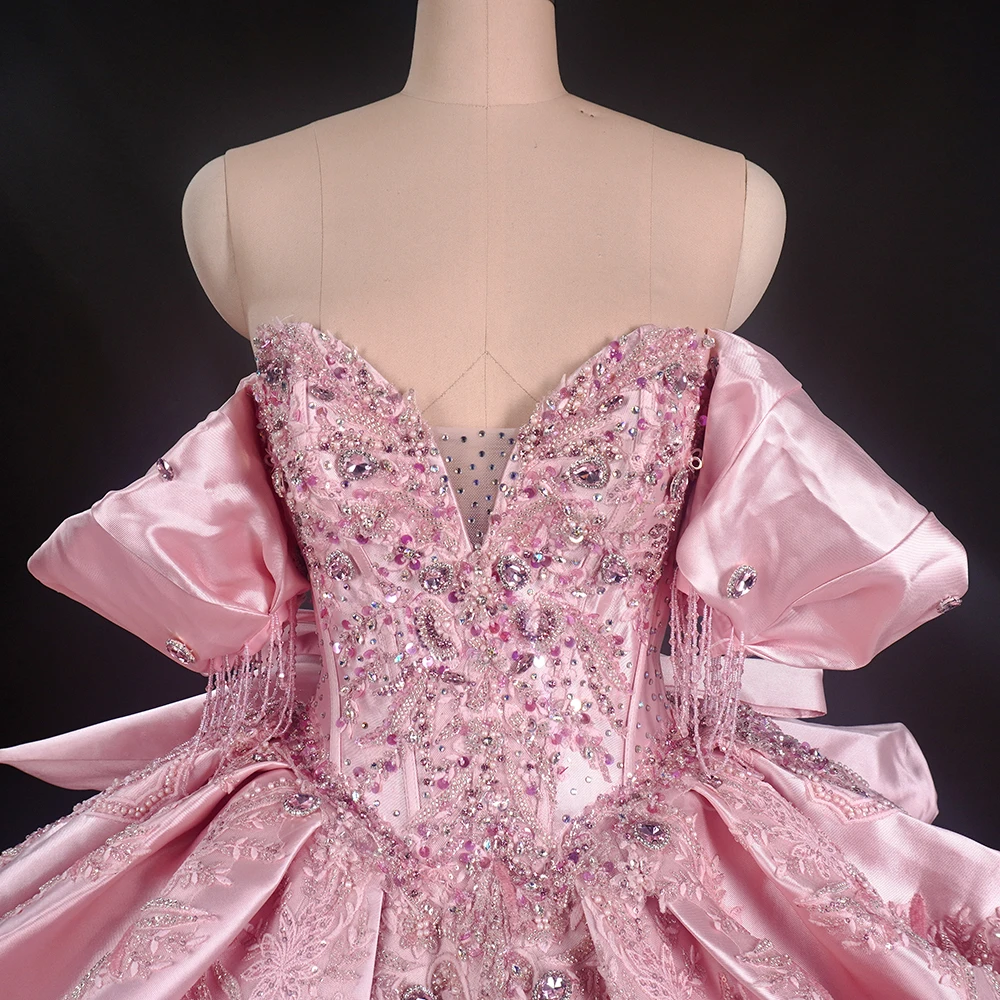 Requintado brilhante rosa quinceanera vestidos de casamento personalizado vestido de festa frisado fora do ombro vestido de baile vestidos de 15 años