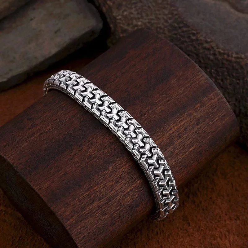 Vintage Carved Heavy Mountain Pattern Armor Wide Bracelet, Punk Retro Handcrafted Bangle, Unisex Fashion Jewelry Gift