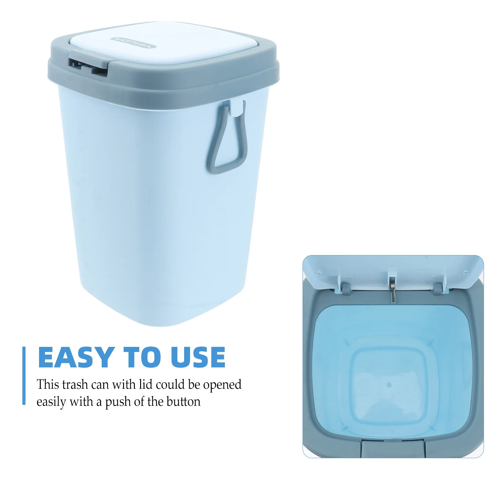 

1pc Push-Button Trash Can 8L Sky-Blue Plastic Garbage Bin Silent Close Large Capacity Square Rubbish Container For Kitchen