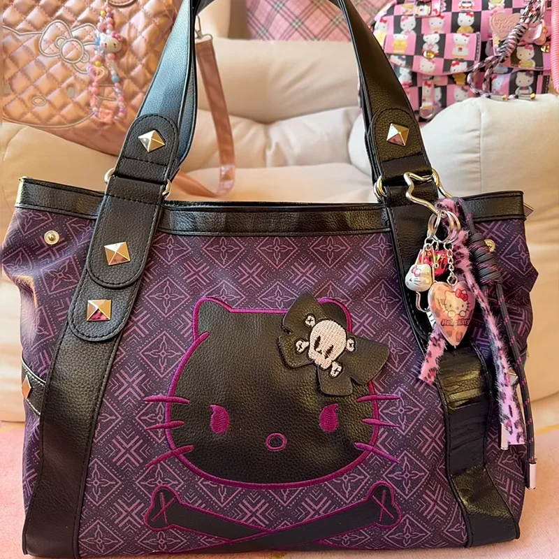 

Kawaii Hello Kitty Sanrio Armpit Bag Anime Figure Purple Y2K Girl Bags Travel Handbag Large-Capacity Storage Woman Birthday Gift